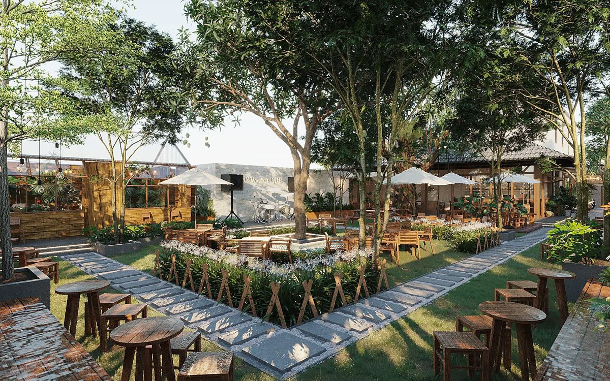 mẫu thiết kế quán cafe sân vườn